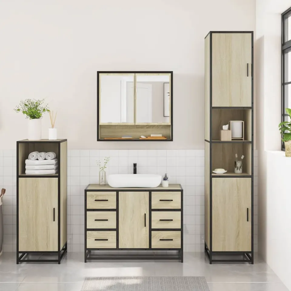 vidaXL 3-delige Badkamermeubelset bewerkt hout sonoma eikenkleurig, foto 3
