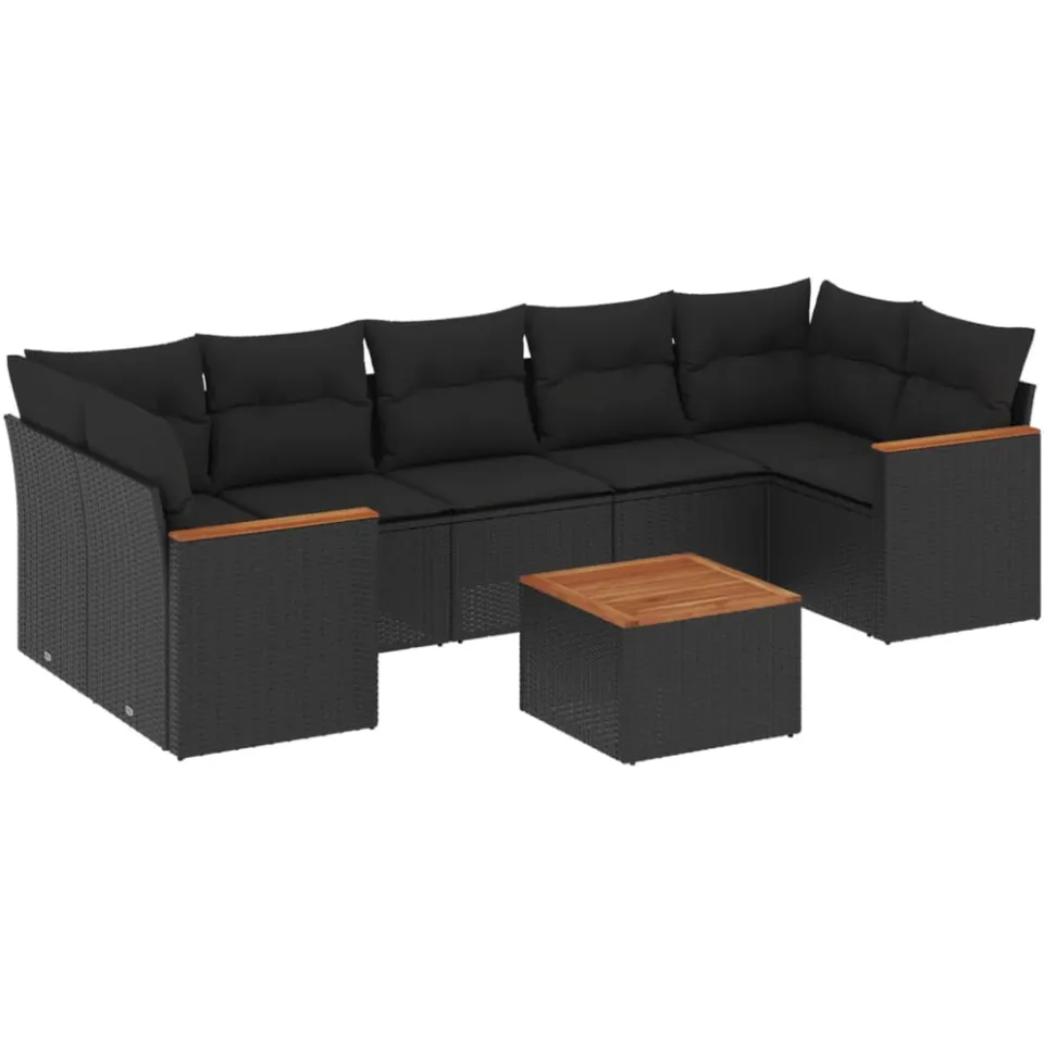 vidaXL 8-delige Loungeset met kussens poly rattan zwart, foto 3