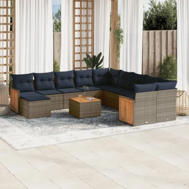 vidaXL 12-delige tuinbankset met kussens, grijs polyrotan, foto 2