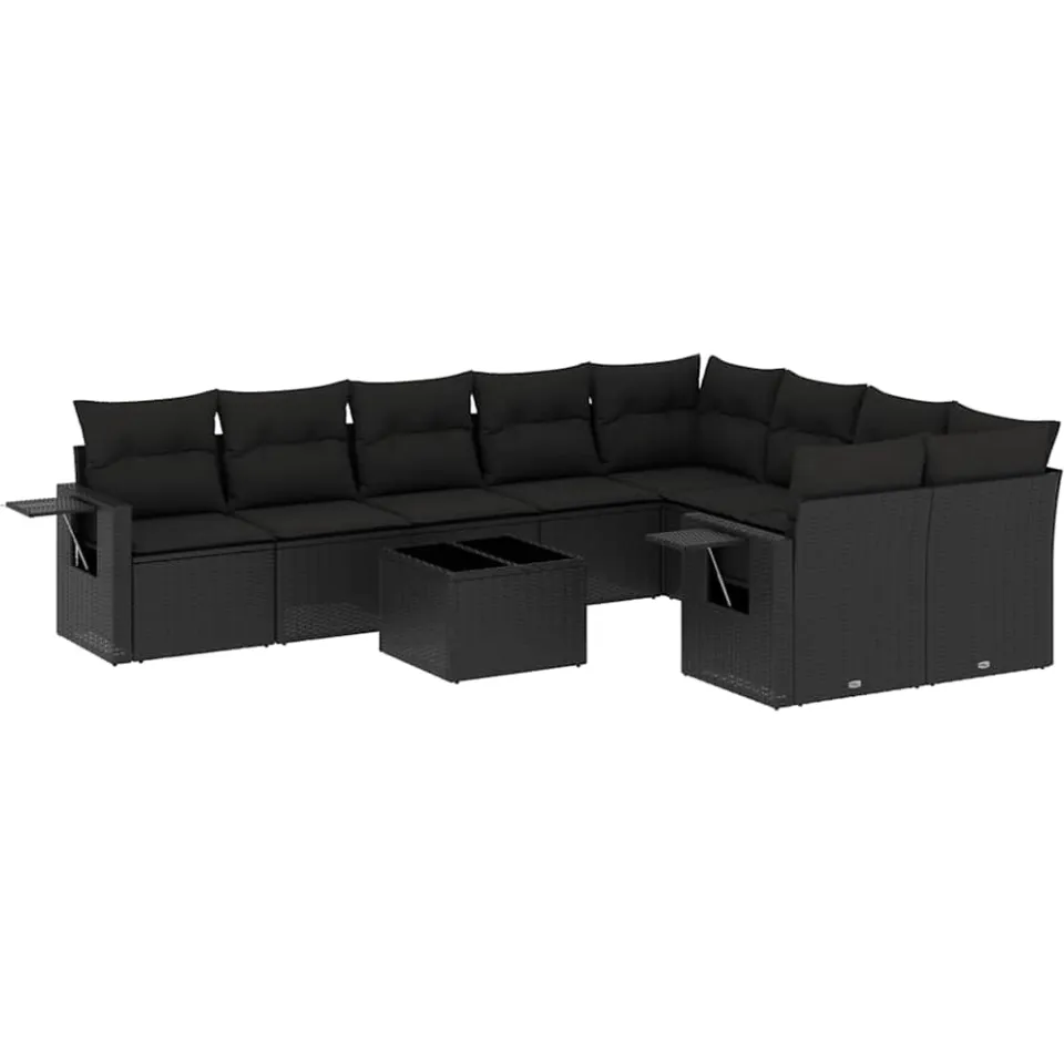 vidaXL 10-delige Loungeset met kussens poly rattan zwart, foto 3