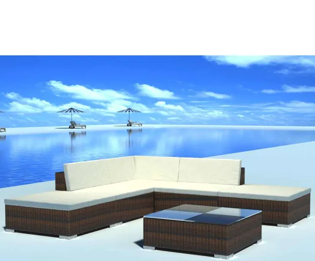 vidaXL 6-delige Loungeset met kussens poly rattan bruin, foto 2