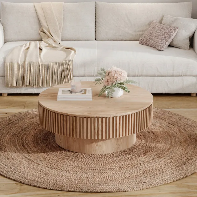 Wishdor Ronde salontafel met opbergruimte - Modern design - Houtlook met fineer - Natuurlijk hout - Verborgen opbergvak - Voor woonkamer en kantoor - 75 cm Natural Wood