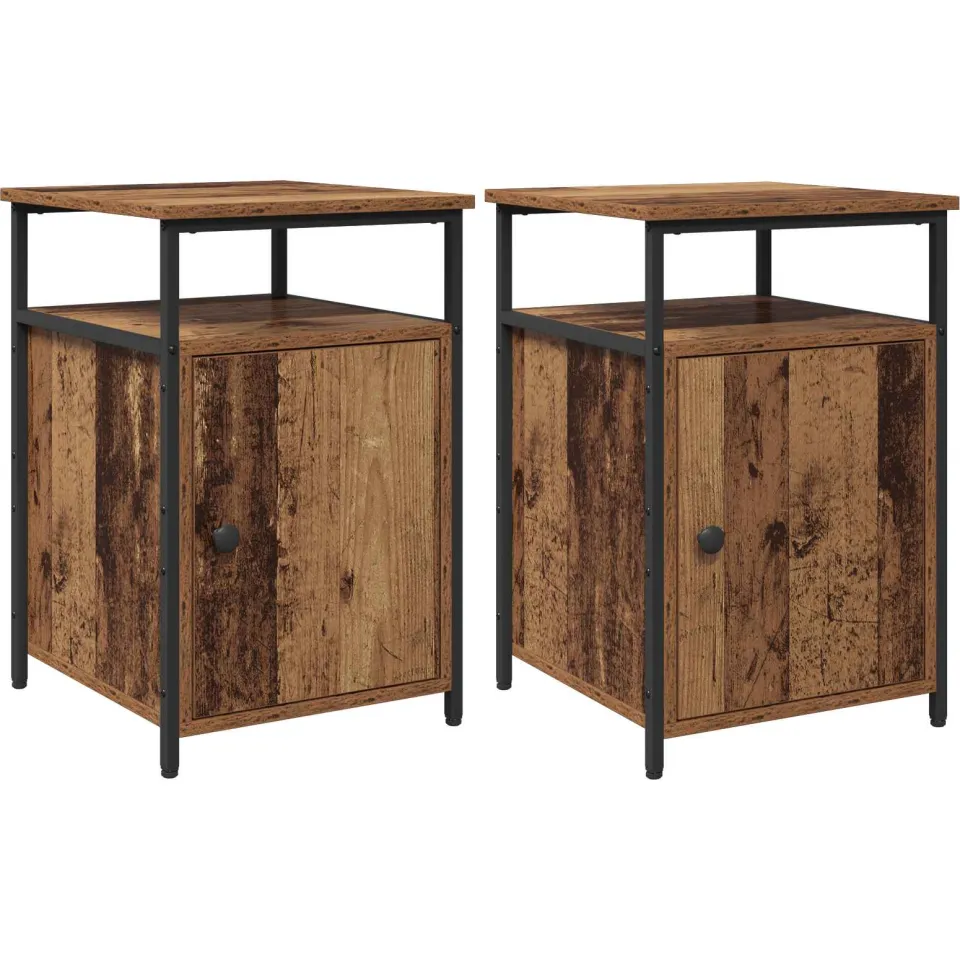 vidaXL Nachtkastje 2 st Oud hout Bewerkt hout bruin, foto 3