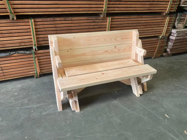 Bank en Tafel 2 in 1 Inklapbare Picknicktafel - Model S - DICHT TAFELBLAD 4 cm GEEN SCHOEFGATEN in tafelblad - 2 tot 4 personen - Douglas hout - Bank en Tafel 2 in 1 - Compleet gemonteerd geleverd Bruin