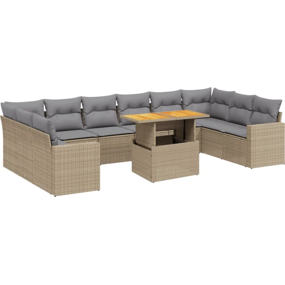 vidaXL 11-delige Tuinset met kussens poly rattan beige, foto 3
