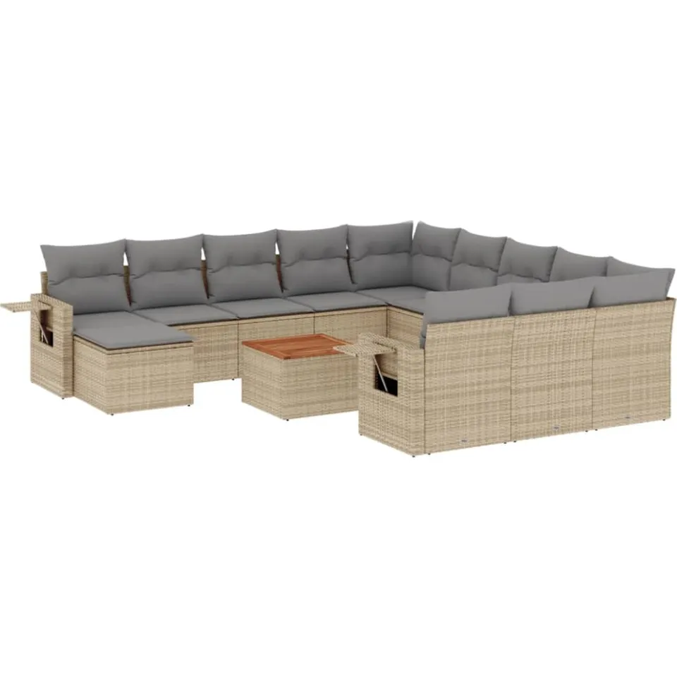 vidaXL 13-delige Loungeset met kussens poly rattan gemengd beige, foto 3