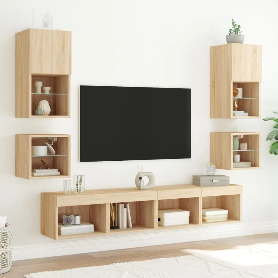 vidaXL 8-delige Tv-wandmeubelset met LED bewerkt hout sonoma eiken, foto 3