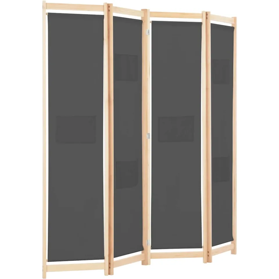 vidaXL Kamerscherm met 4 panelen 160x170x4 cm stof grijs, foto 3