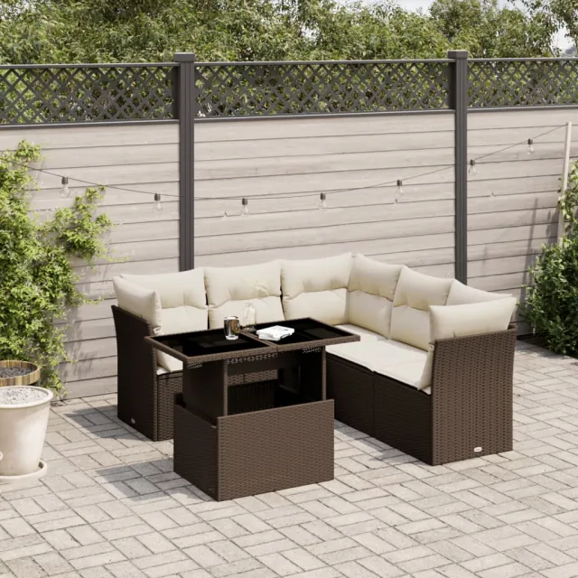 vidaXL 6-delige Loungeset met kussens poly rattan bruin, foto 2