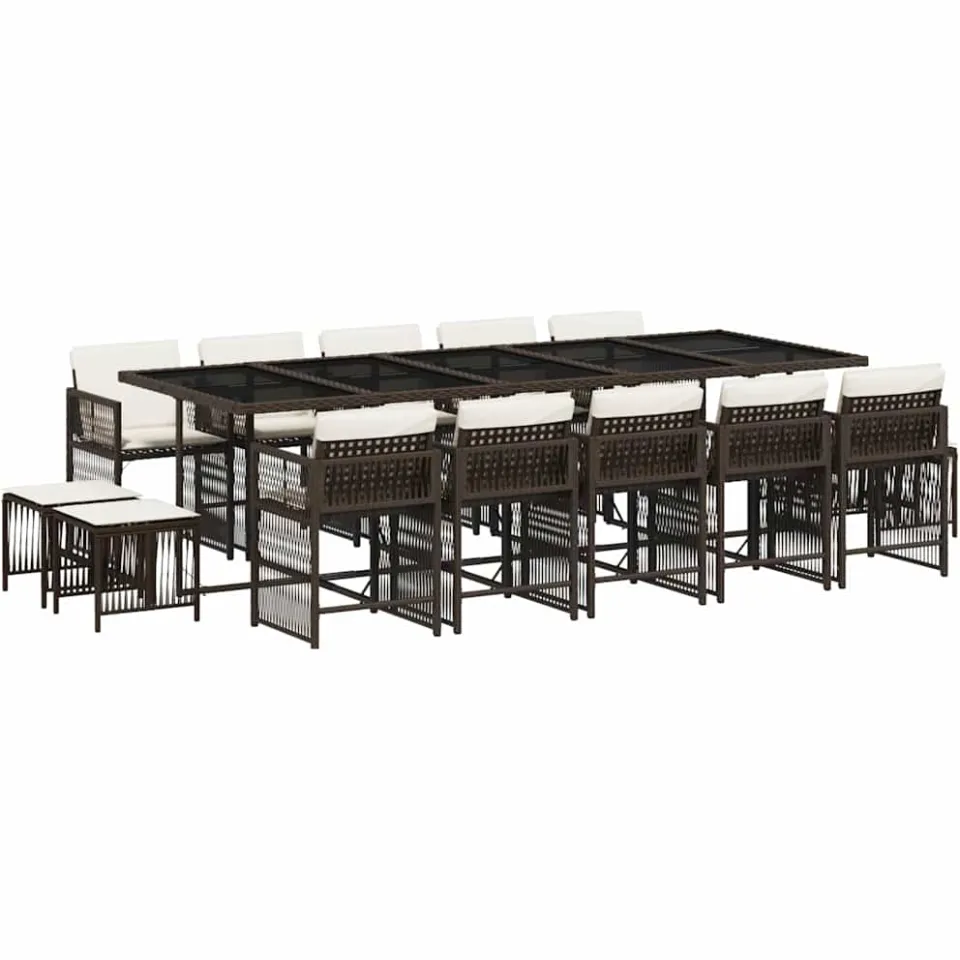 vidaXL 15-delige Tuinset met kussens poly rattan bruin