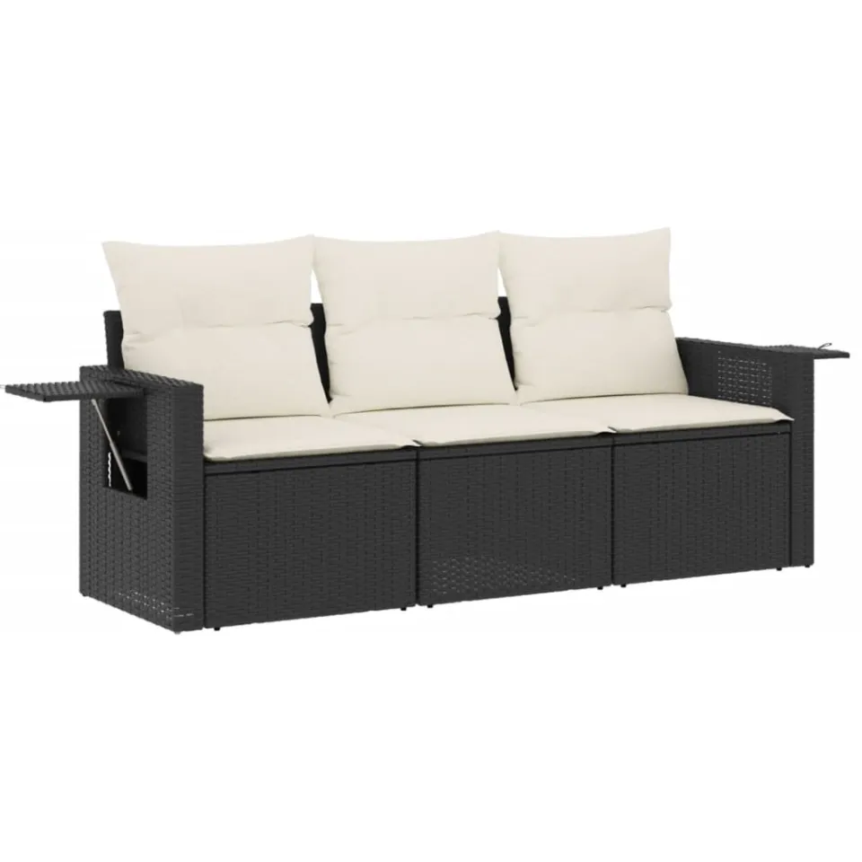 vidaXL 3-delige Loungeset met kussens poly rattan zwart, foto 3