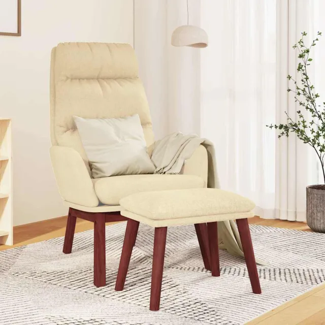 vidaXL Relaxstoel met voetenbank stof crèmekleurig