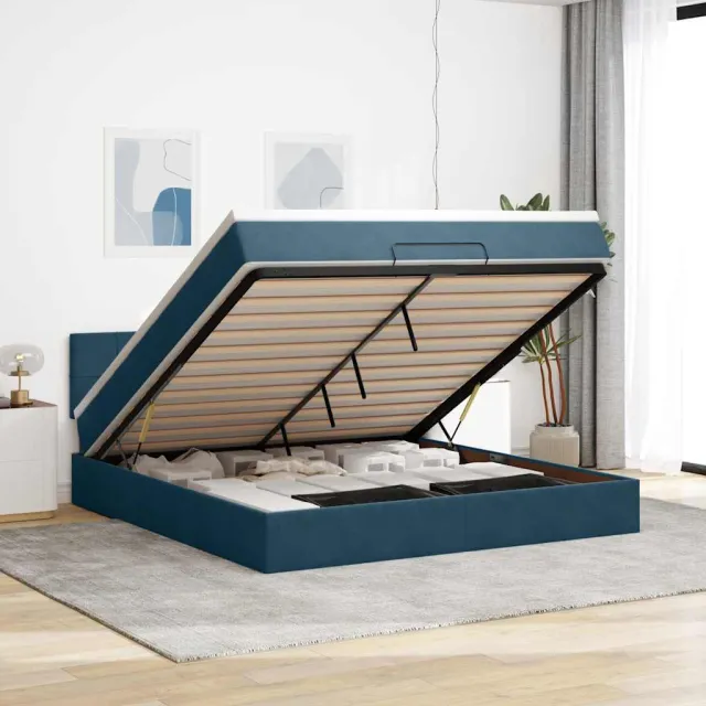 vidaXL Ottoman bed met matras en LED's 160x200cm fluweel donkerblauw blauw