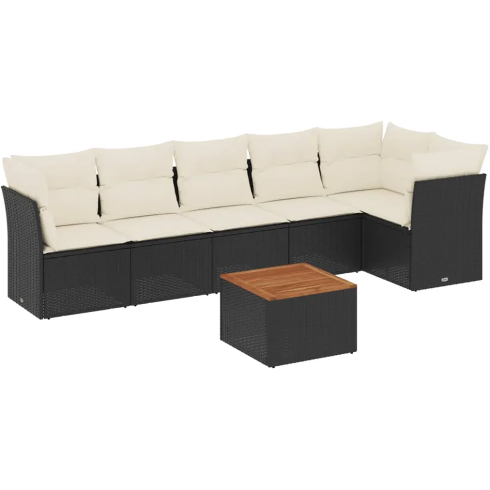 vidaXL 7-delige Loungeset met kussens poly rattan zwart