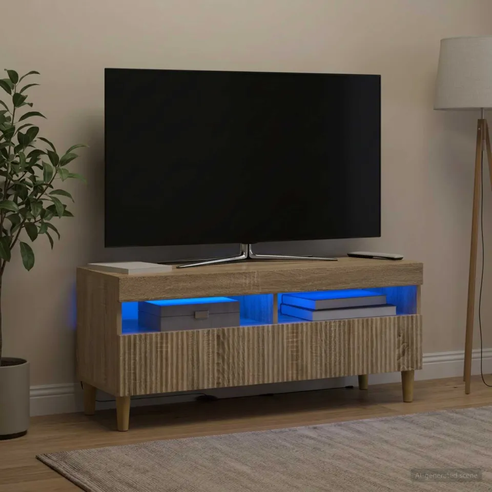 vidaXL LED tv-meubel ARNHEM 100 x 35 x 43 cm Sonoma Eiken Bewerkt hout, foto 4