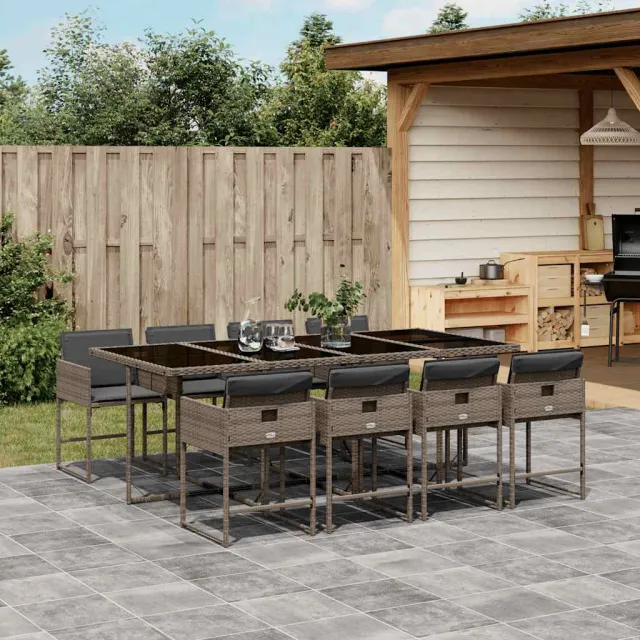 vidaXL 9-delige Tuinset met kussens poly rattan grijs, foto 2