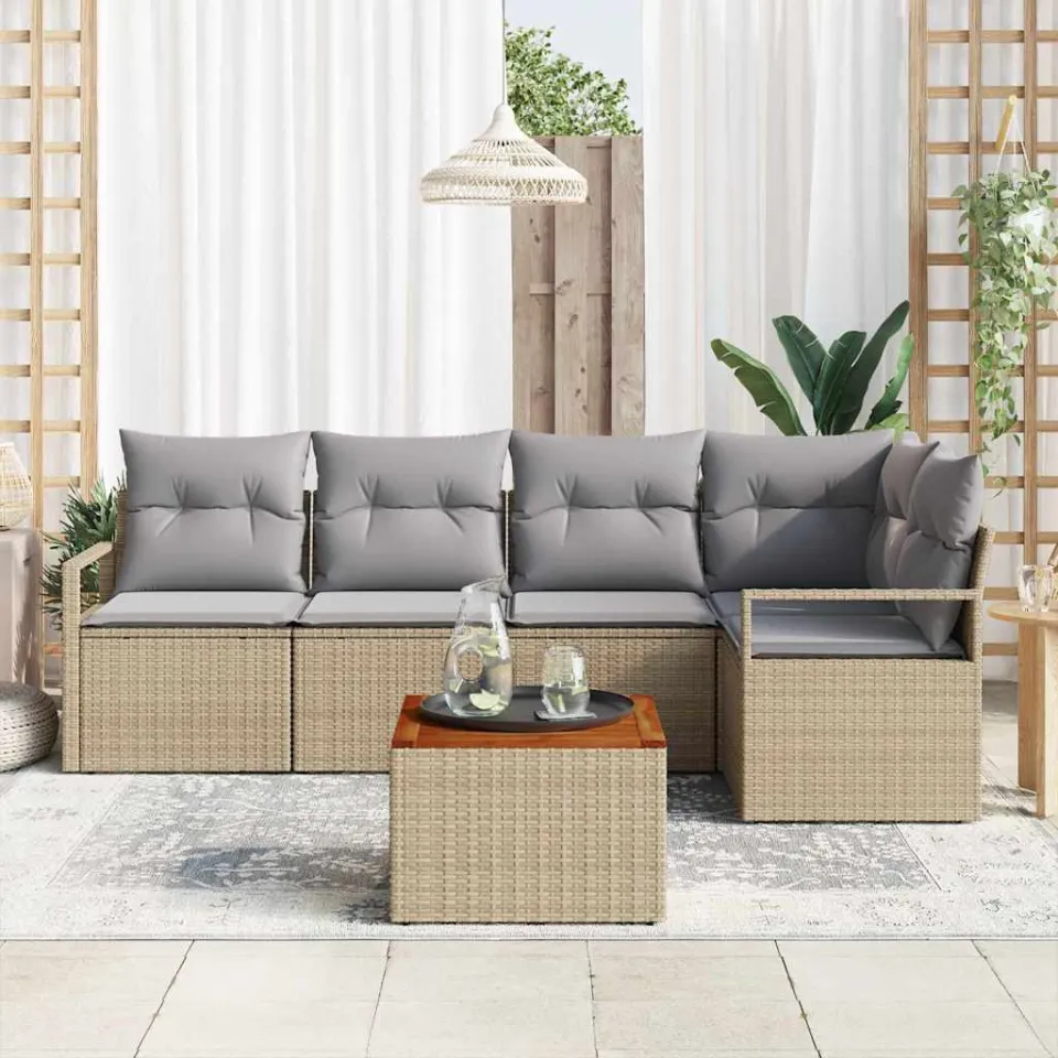 vidaXL Tuinbankenset 6 st Beige poly rattan, foto 2