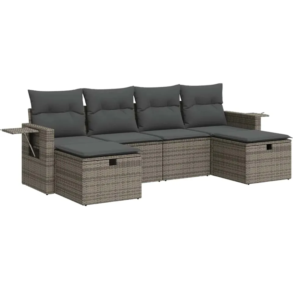 vidaXL 6-delige Loungeset met kussens poly rattan grijs, foto 3