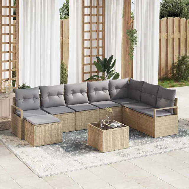 vidaXL Bankstel 9 st Beige poly rattan, foto 2
