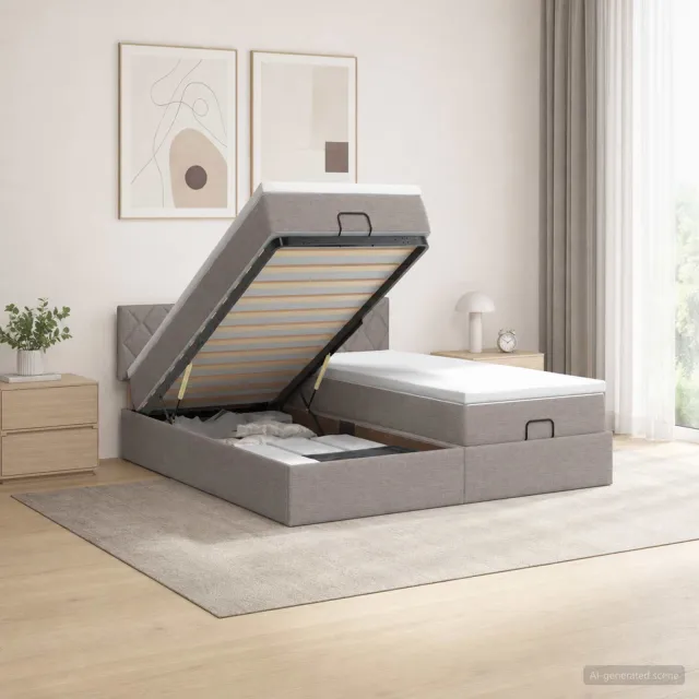vidaXL Ottoman bed met matras met hoofdeinde 2 st Taupe Stof