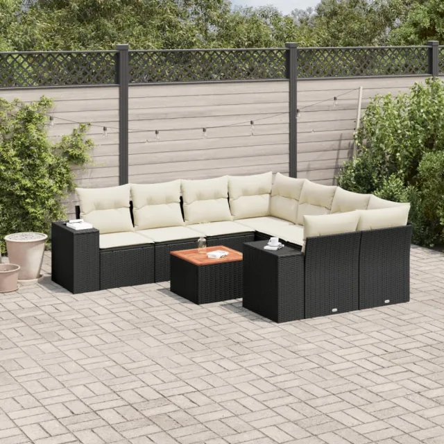 vidaXL 9-delige Loungeset met kussens poly rattan zwart, foto 2