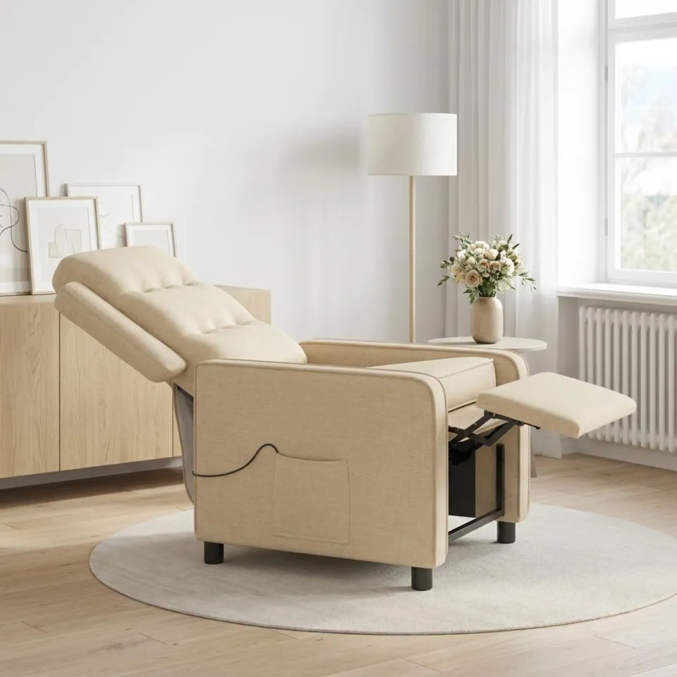 vidaXL Massage-relaxstoel Crèmekleurig 65 x 93 x 102 cm Stof, foto 4