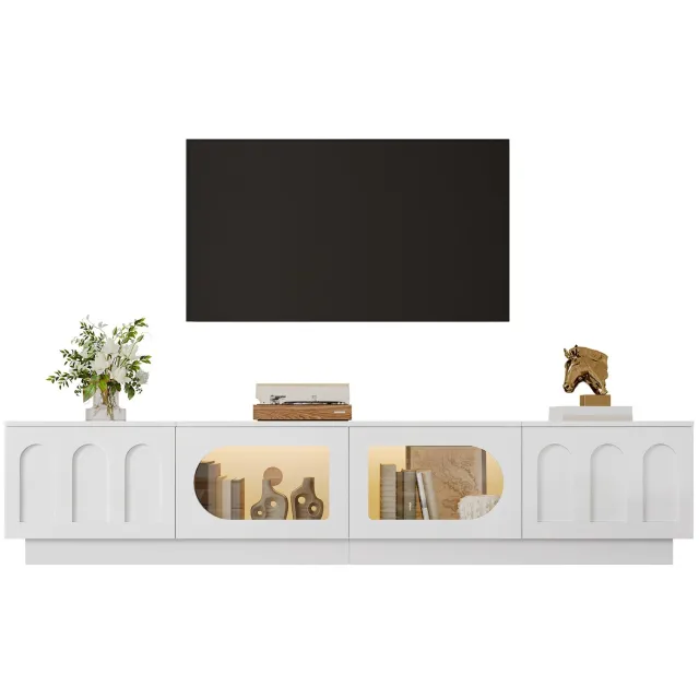 Clruro TV-Meubel - 200×40×42 cm - Glazen Deuren - LED met App - MDF/Spaanplaat - Wit