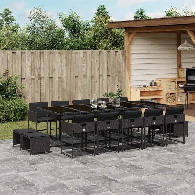 vidaXL 15-delige Tuinset met kussens poly rattan zwart, foto 2