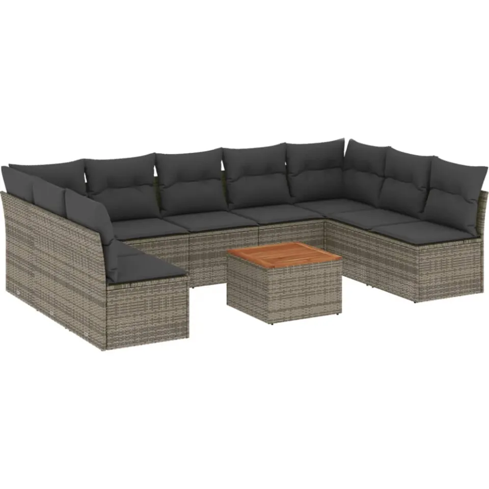 vidaXL 10-delige Loungeset met kussens poly rattan grijs, foto 3