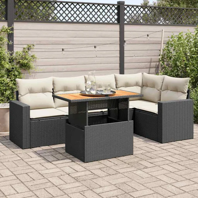 vidaXL 6-delige Loungeset met kussens poly rattan zwart, foto 2