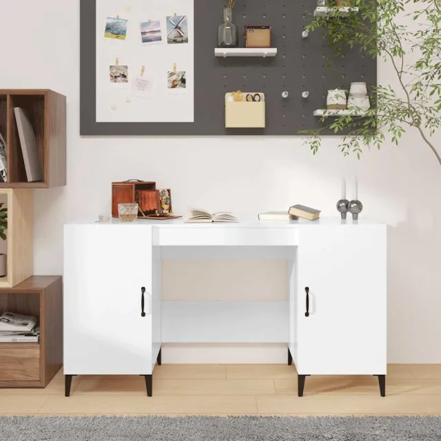 vidaXL Bureau 140x50x75 cm bewerkt hout hoogglans wit, foto 2