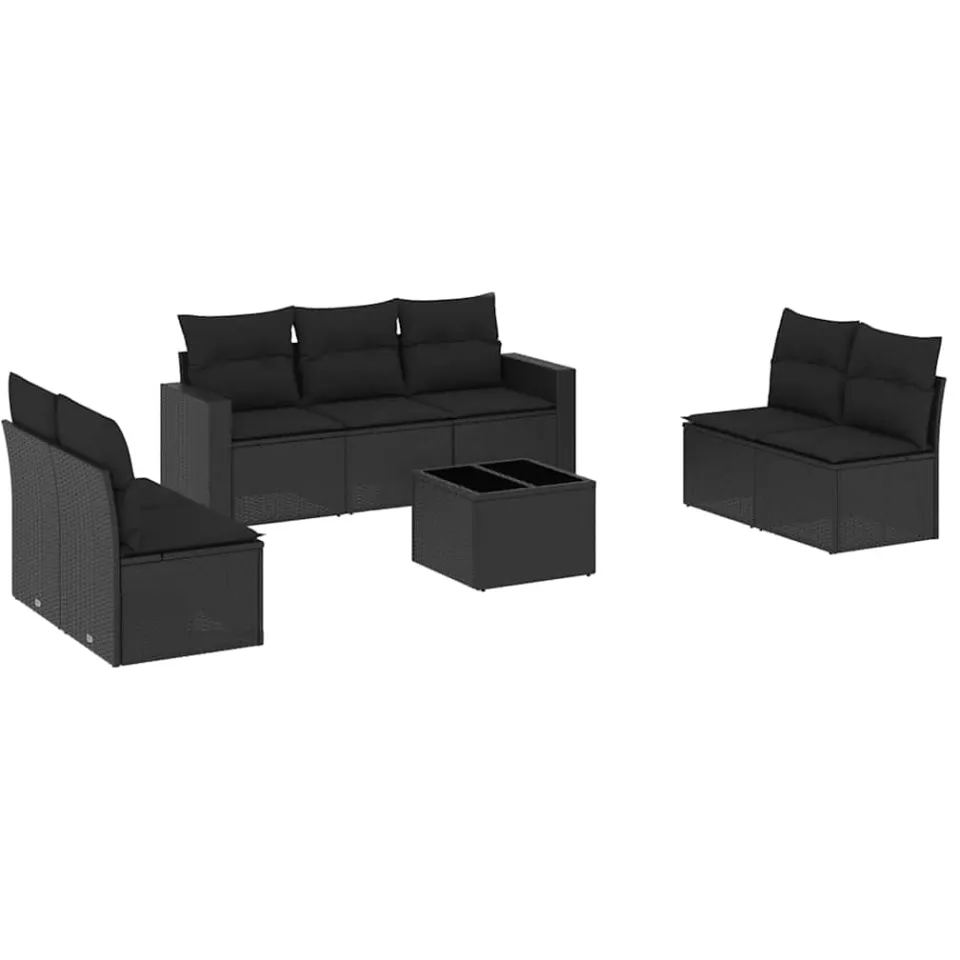 vidaXL 8-delige Loungeset met kussens poly rattan zwart, foto 3