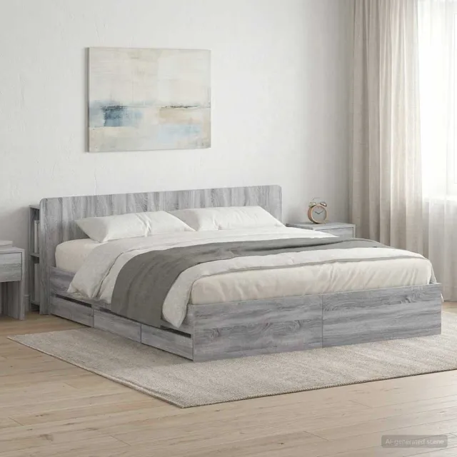 vidaXL Bedframe met opbergruimte en hoofdbord met lade Grijs Sonoma