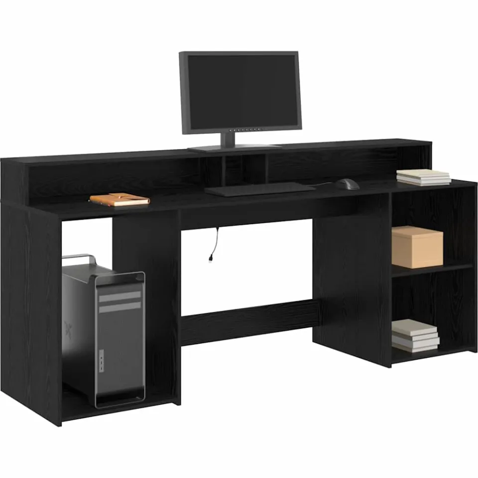 vidaXL Bureau Zwart eiken 200 x 55 x 91 cm Bewerkt hout