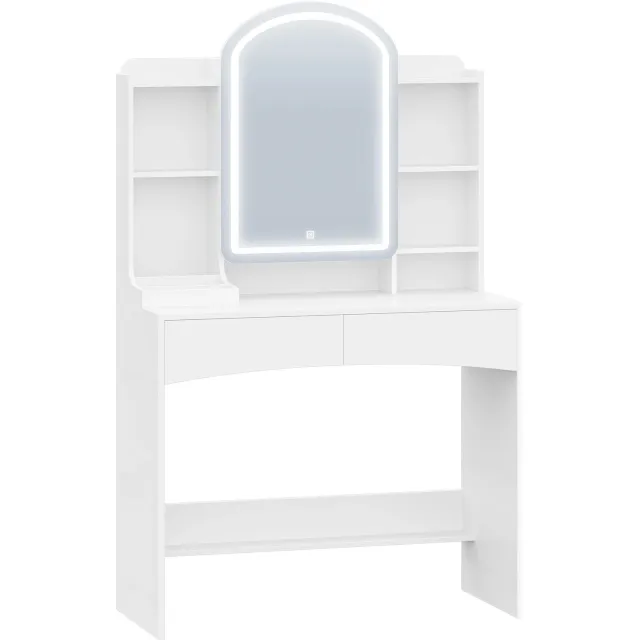 hsd kaptafel - Tafel - Instelbare LED verlichting - Ronde spiegel - Wit