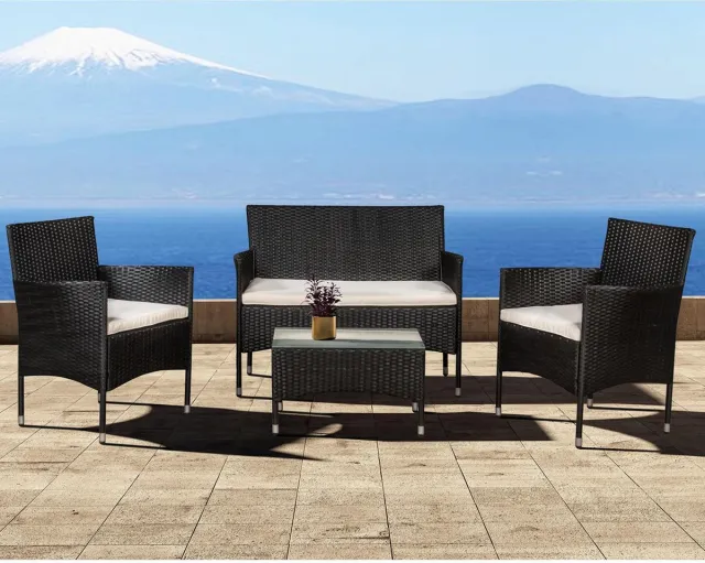 Juskys Loungeset Fort Myers - Polyrotan - Zwart/creme