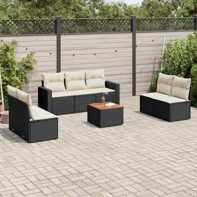vidaXL 8-delige Loungeset met kussens poly rattan zwart, foto 2