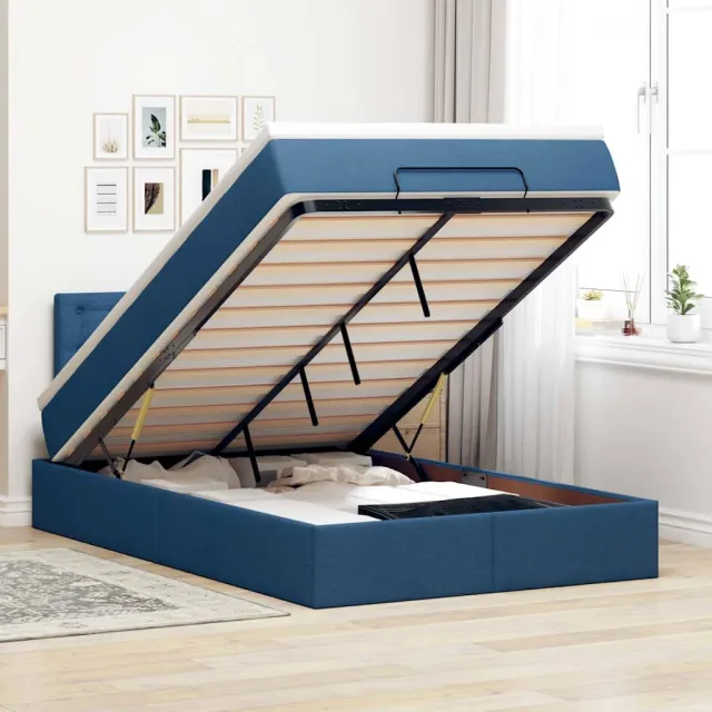 vidaXL Bed poef met matras en LED's 120x200 cm stof blauw