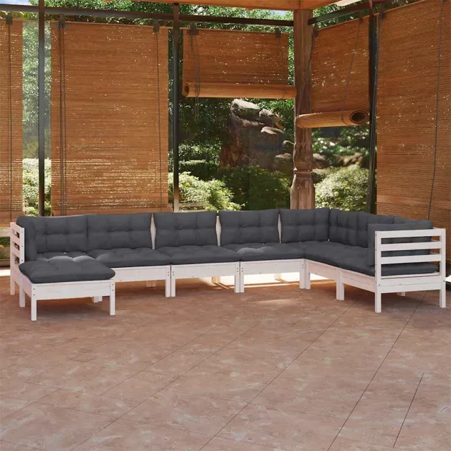 vidaXL 8-delige Loungeset met kussens massief grenenhout wit, foto 2