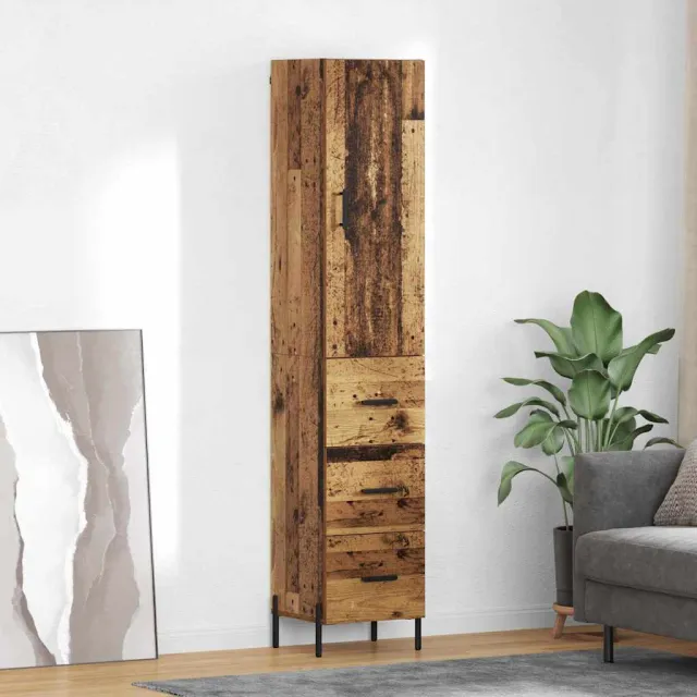 vidaXL Highboard Oud Hout 34,5 x 34 x 180 cm Bewerkt hout bruin, foto 2