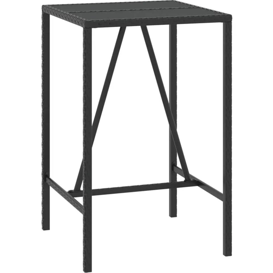 vidaXL Bartafel met glazen blad 70x70x110 cm poly rattan zwart, foto 3