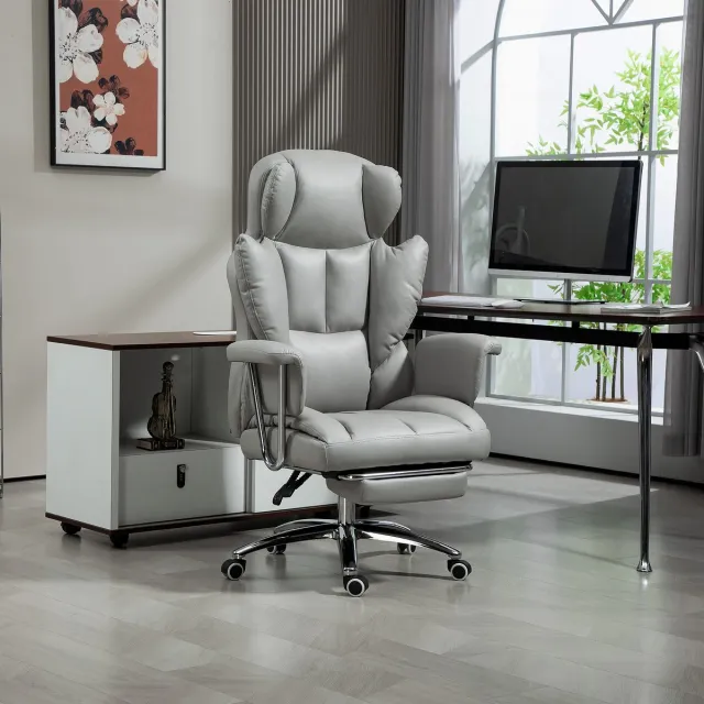 DESMIU Bureaustoel 74 x 65 x 120-128 Cm - Ergonomisch Met Verstelbare Rugleuning En Voetsteun - Voor Kantoor En Werkkamer - Lichtgrijs Light Gray