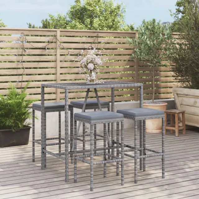vidaXL 5-delige Tuinbarset met kussens poly rattan grijs, foto 2