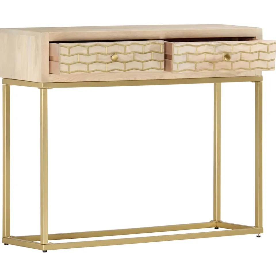 vidaXL Wandtafel 90x30x75 cm massief mangohout goudkleurig, foto 2