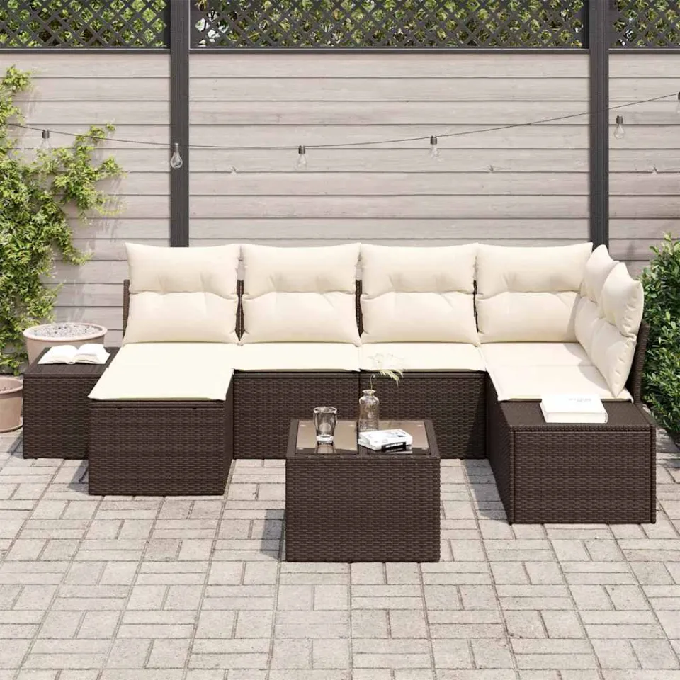 vidaXL Tuin Sofa Set 6 st Zwart en Crème poly rattan, foto 3