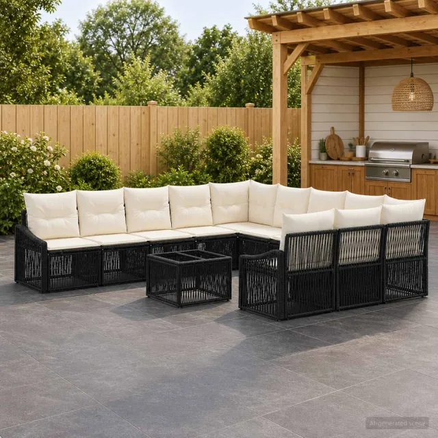 vidaXL Tuinbankenset 12 st 11-zits Zwart poly rattan, foto 2