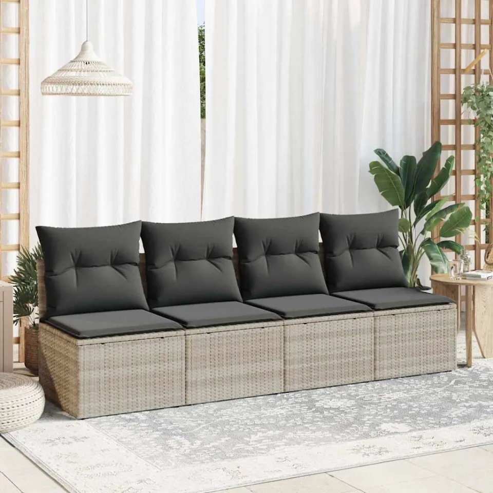 vidaXL 2-delige Loungeset met kussens poly rattan acacia lichtgrijs grijs, foto 2