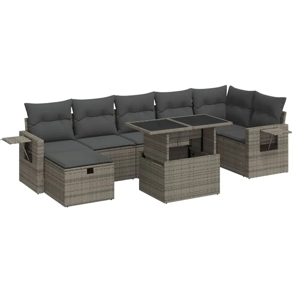 vidaXL 8-delige Loungeset met kussens poly rattan grijs, foto 3