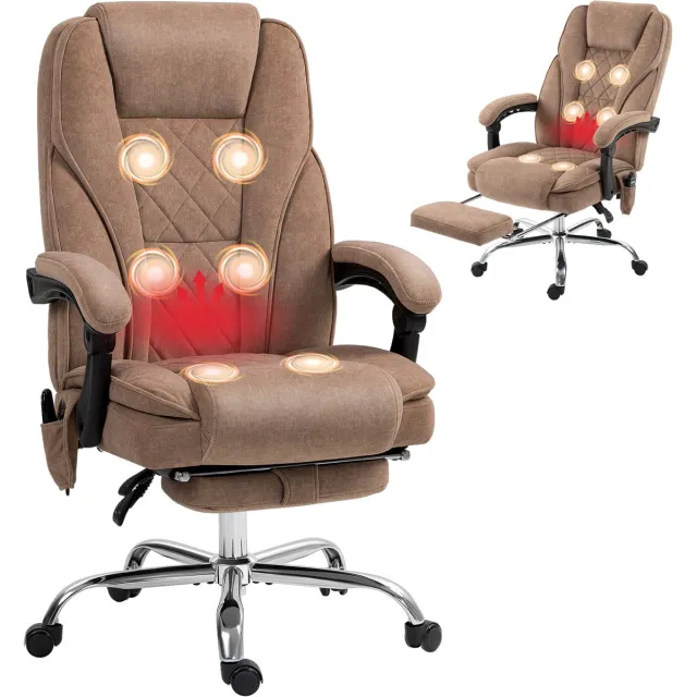 Vinsetto massage bureaustoel met verwarming - Relaxstoel kantoor - Bureaustoel fluweel - Bruin