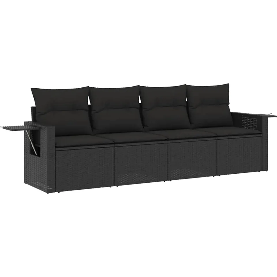 vidaXL 4-delige Loungeset met kussens poly rattan zwart, foto 3
